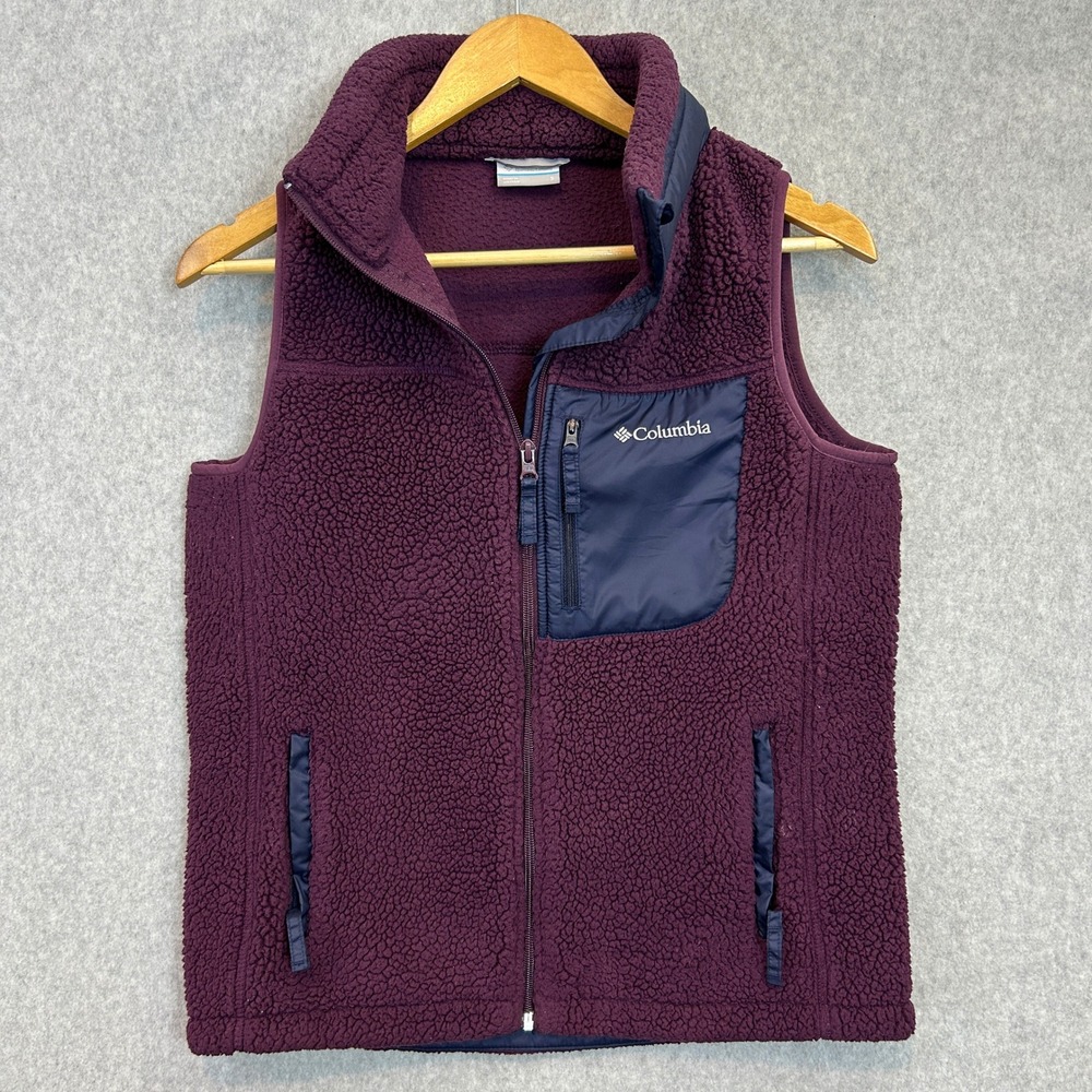 Columbia Fleece Vest Purple Sherpa Full Zip Pockets Gorpcore Causal Womens Small